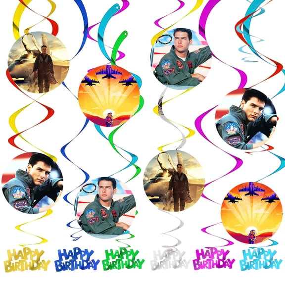 Maverick Top Topgun Gunn Party Decorations Hanging Swirl Sign Whirls Birthday Streamer Ceiling Decor Supplies 14 pcs