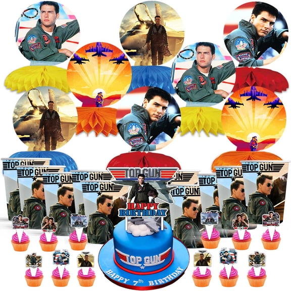 Maverick Top Topgun Gunn Party Supplies Decor Cups Fans Decorations Honeycomb Centerpieces Cake Toppers