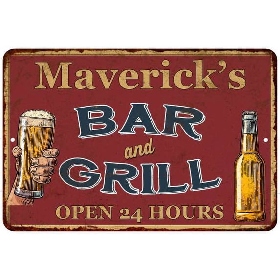 Maverick's Red Bar and Grill Rustic Sign Decor 8x12 208120045957