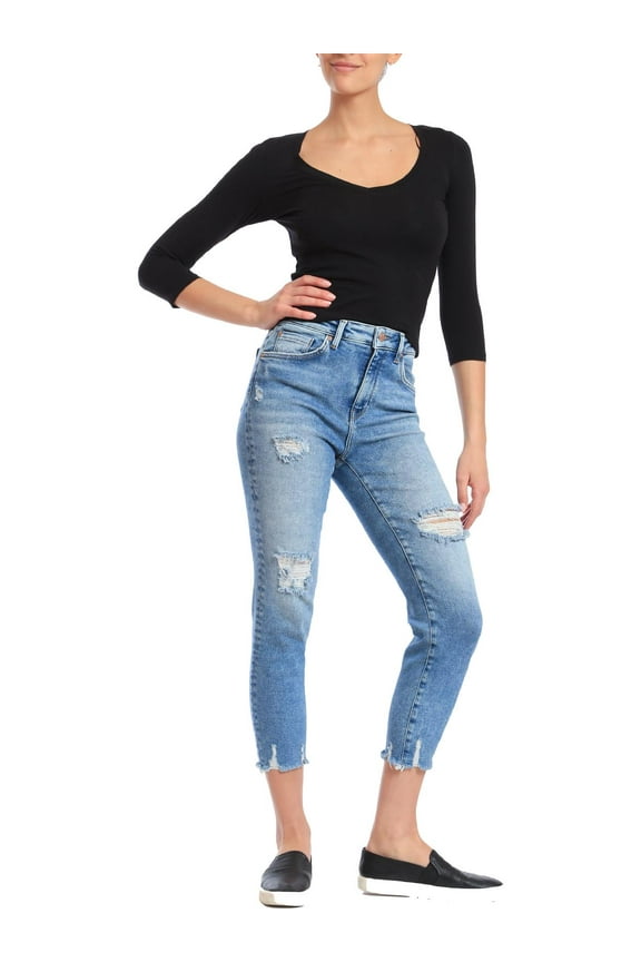 Womens Lea High Rise Distressed Straight Leg Jeans