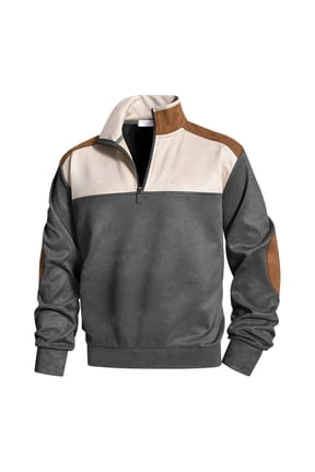 Men Clothing Corduroy Sweatshirt Casual Stand Collar Quarter Fall Metal Button Pullover Sweaters Long Sleeve with Pockets