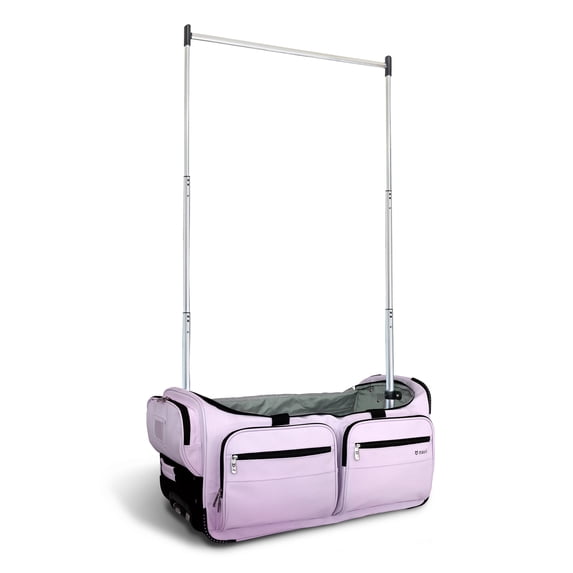 Mavii Dance Bag with Garment Rack, 28 Inch Rolling Duffel, Ideal for Competitions & Travel, Water-resistant/Wipe-clean Fabric, Lightweight Aluminum Rack, Wheeled Upright Luggage, Lavender