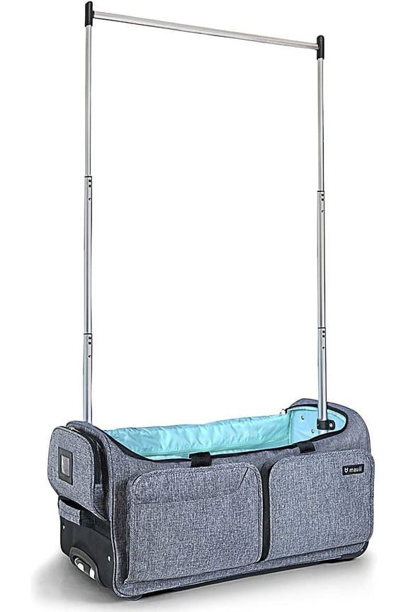 Dance Bag with Garment Rack, 28 inch Rolling Duffel With, Ideal for Competitions & Travel, Easy-assembly Lightweight Aluminum Clothes Rack, Wheeled Upright Luggage, Heathered Gray