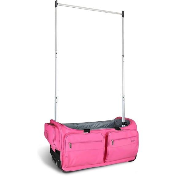 Mavii Dance Bag with Garment Rack, Dance Duffel-Wheeled 28 Inch Collapsible Bag, Lightweight Aluminum Rack, Hot Pink