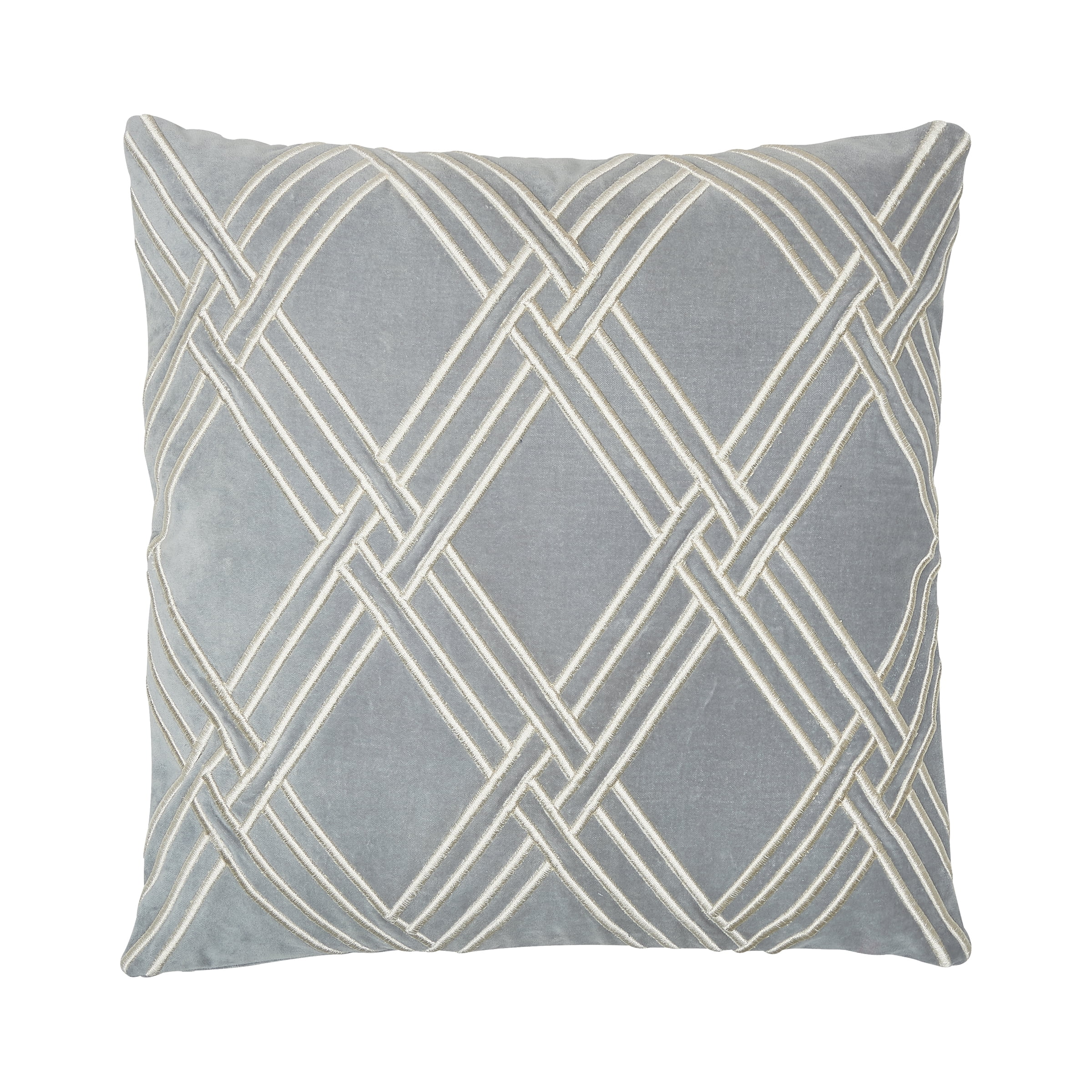 Gray Embroidered Cotton Velvet 20" Square Throw Pillow