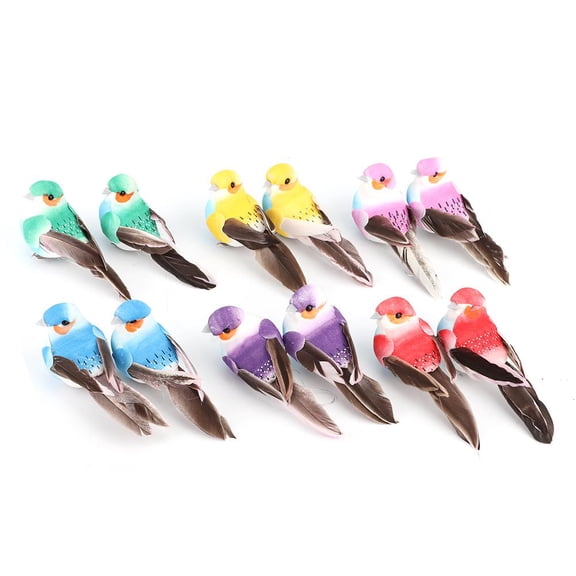 Mavis Laven 12Pcs Cute Artificial Feather Bird Colorful Simulation Foam Bird Plant Garden Decoration Craft,Artificial Bird,Simulation Bird
