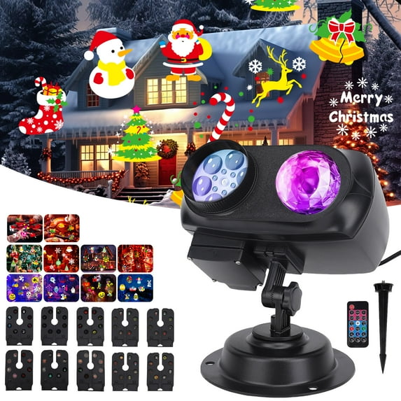 Outdoor Projector Lights,2 in 1 RGBW Water Wave Christmas Snow Night Projection Lamp with 80 Patterns, Waterproof LED Spotlight for Holiday Party Home Decor Light Projector with Remote Control