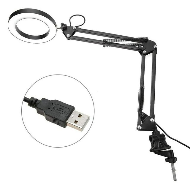 Mavis Laven Foldable Eyecare Table Lamp Flexible Swing Arm Clamp Mount Lamp USB Three Tone Desk Light Black