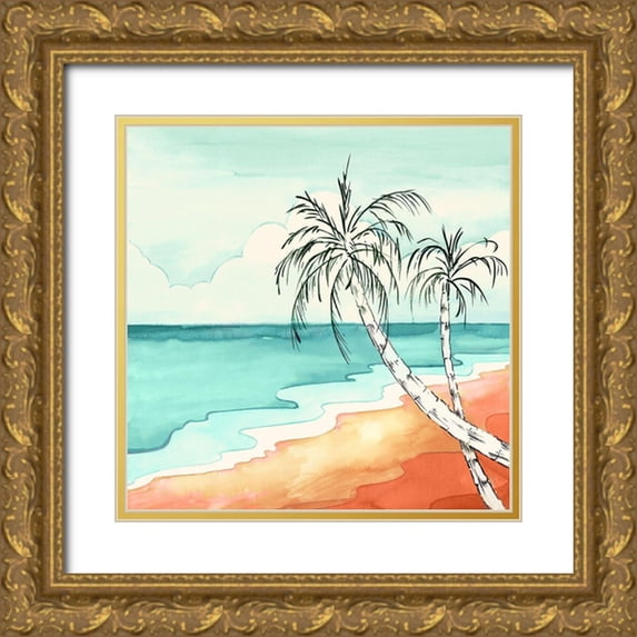 Mavis, Luna 15x15 Gold Ornate Wood Framed with Double Matting Museum Art Print Titled - Tropical Beach