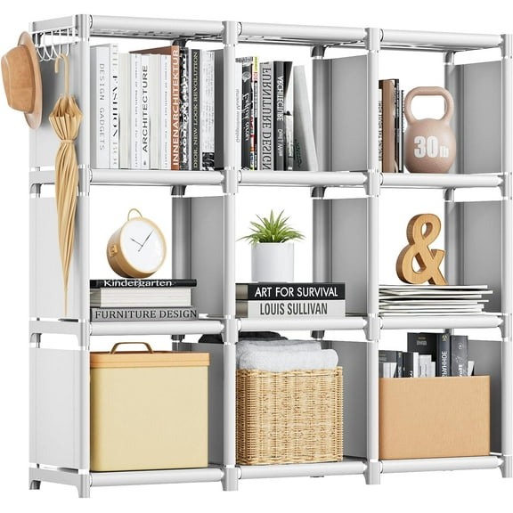 Mavivegue Book Shelf, 9 Cube Storage Organizer, DIY Bookcase, Metal Cube Bookshelf,Tall Book case for Bedroom, Living Room,Office,Closet Storage Organizer, White Cubicle Storage Rack