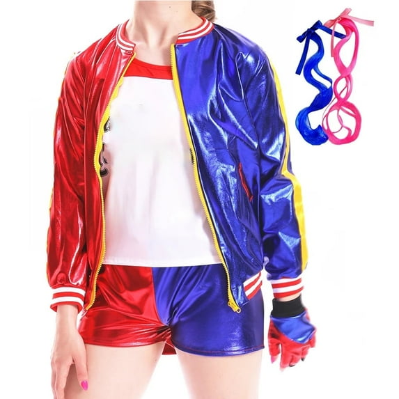 Mavlly Harley Quinn Costume for Girls with Jacket, T-Shirt, Shorts for Children, 100cm 3
