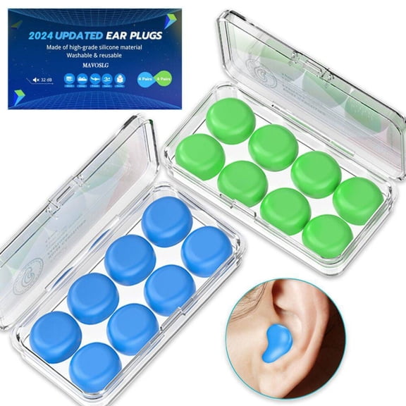 Mavoslg Silicone Ear Plugs for Adult, Reusable Moldable Noise Cancelling Earplugs for Hearing Protection, 16-Pair Box Set