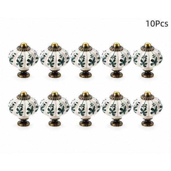 Mavrendel 10 Pack Ceramic Pumpkin Knobs Vintage Leaf Style for Cabinets, Drawers, Dresser, Bathroom, Home Decor