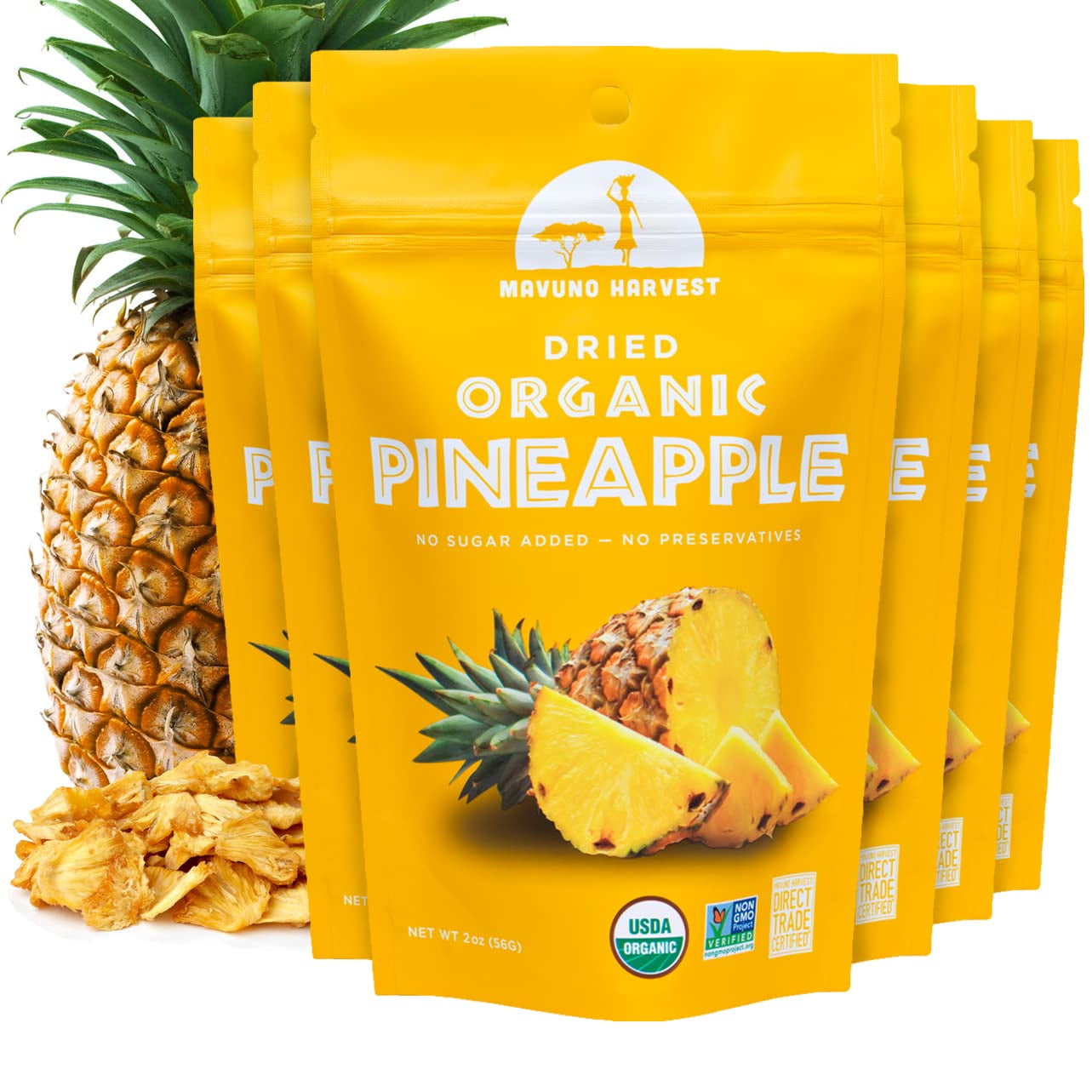 Mavuno Harvest Direct Trade Organic Dried Fruit, Pineapple, 2 Ounce, Pack of 6