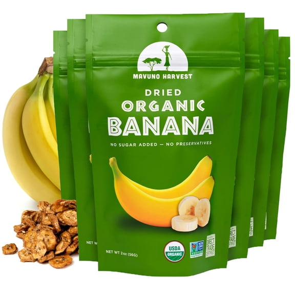 Mavuno Harvest Dried Banana Chips Fruit Snacks | Organic Dried Banana | Healthy Snacks for Kids & Adults | Unsweetened Banana Chips | Gluten Free Snack | Vegan, Non GMO, Direct Trade | 2 Oz, Pack of 6