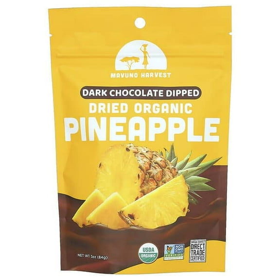Mavuno Harvest, Dried Organic Pineapple, Dark Chocolate Dipped, 3 oz Pack of 2