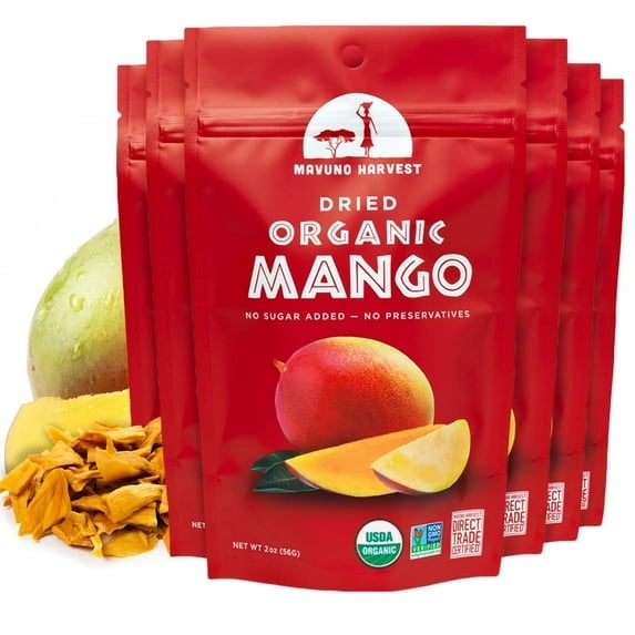 Mavuno Harvest Organic Dried Mango – 2 oz Packs, 6 Count, Naturally Sweet No Sugar Added Healthy Snack