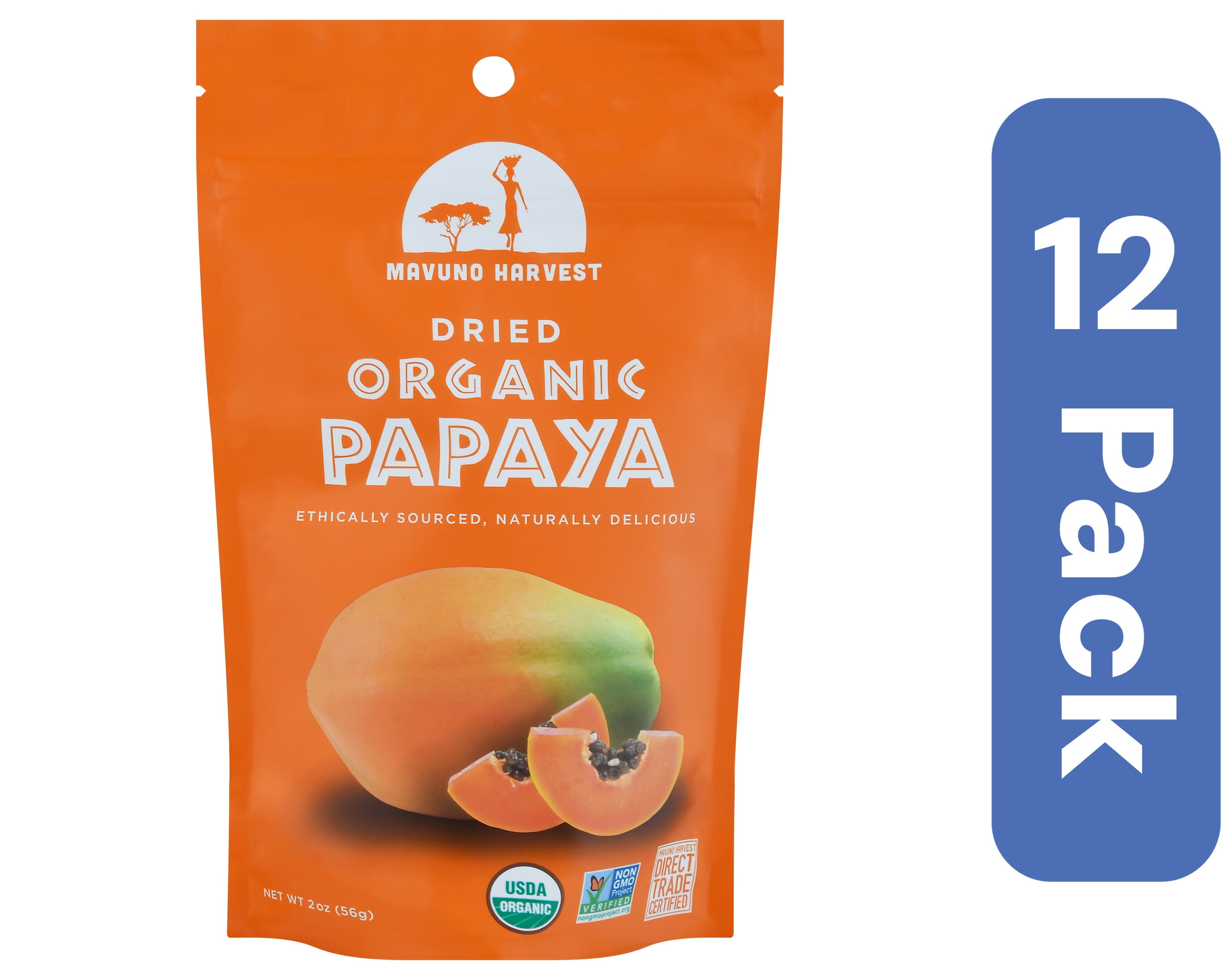 Mavuno Harvest Organic Dried Papaya 2 oz (Pack Of 12)