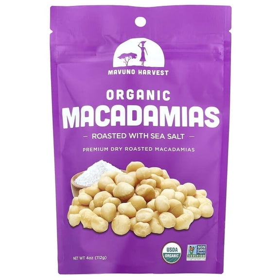 Mavuno Harvest, Organic Macadamias, Roasted With Sea Salt, 4 oz Pack of 2