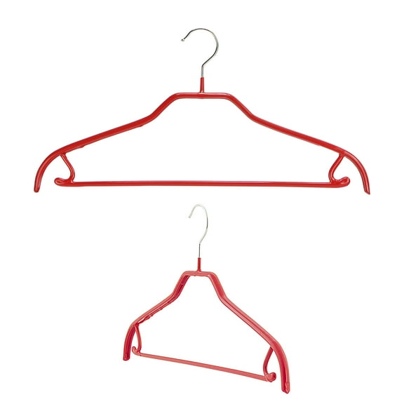 Mawa by Reston Lloyd Silhouette Series Non-Slip Space Saving Hanger with Pant Bar/Skirt Hook, Style 41/FRS, Set of 2, Red
