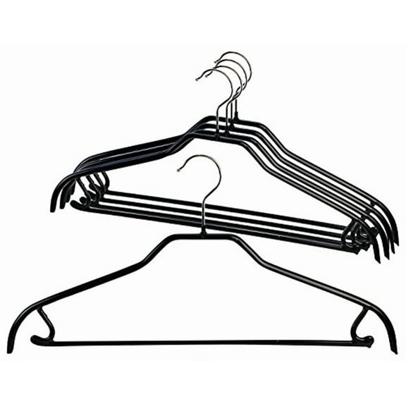 Mawa by Reston Lloyd Silhouette Series Non-Slip Space Saving Hanger with Pant Bar/Skirt Hook, Style 41/FRS, Set of 5, Black
