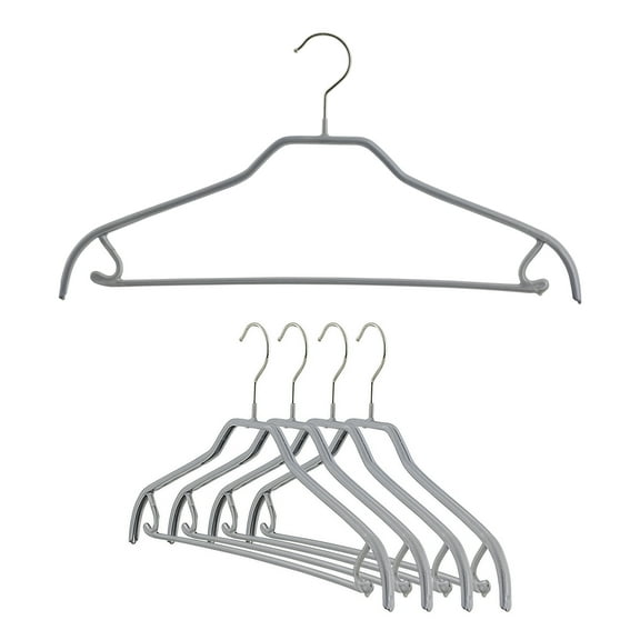 Mawa by Reston Lloyd Silhouette Series Non-Slip Space Saving Hanger with Pant Bar/Skirt Hook, Style 41/FRS, Set of 5, Silver