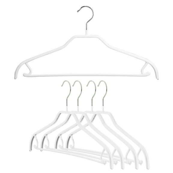 Mawa by Reston Lloyd Silhouette Series Non-Slip Space Saving Hanger with Pant Bar/Skirt Hook, Style 41/FRS, Set of 5, White