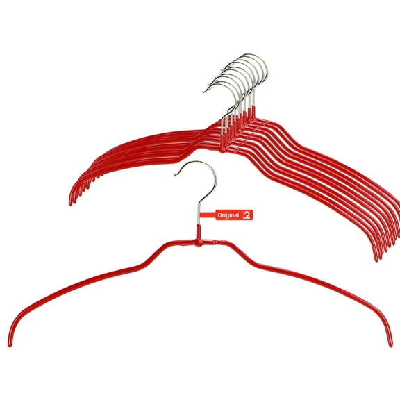 Mawa by Reston Lloyd Ultra Thin Silhouette Series Non-Slip Space Saving Hanger, Style 42/FT, Set of 20, Red