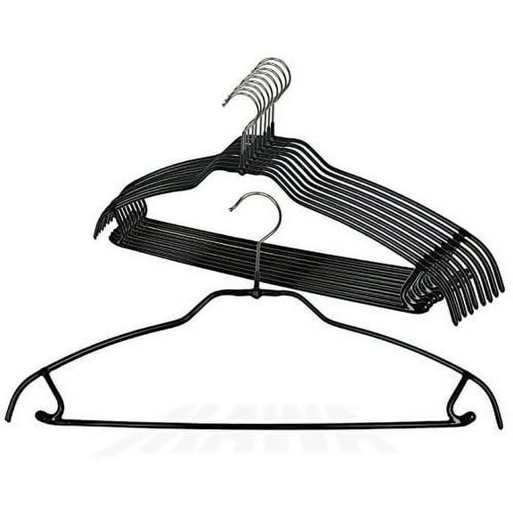 Mawa by Reston Lloyd Ultra Thin Silhouette Series Non-Slip Space Saving Hanger with Pant Bar/Skirt Hook, Style 42/FTU, Set of 10, Black