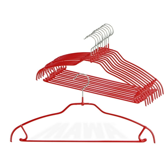 Mawa by Reston Lloyd Ultra Thin Silhouette Series Non-Slip Space Saving Hanger with Pant Bar/Skirt Hook, Style 42/FTU, Set of 10, Red