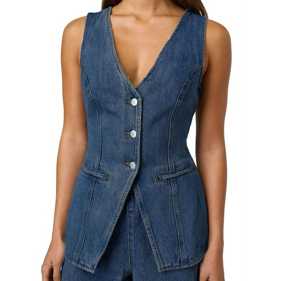 Mawalde Women'S Denim 2 Piece Set Casual Sleeveless V Neck Jean Vest Tops and High Waist Shorts Outfit Tracksuits Blue M