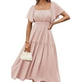 thumbnail image 1 of Mawalde Women'S Summer Short Sleeve Square Neck Smocked Waist Casual Vacation Tiered Flowy Maxi Dress Light Pink S, 1 of 4
