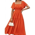 thumbnail image 1 of Mawalde Women'S Summer Short Sleeve Square Neck Smocked Waist Casual Vacation Tiered Flowy Maxi Dress Orange and Red XXXL, 1 of 4