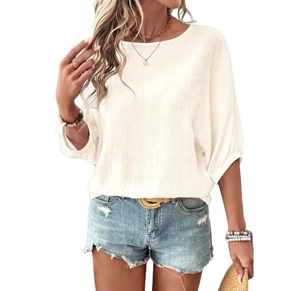 Mawalde Women'S Tops 3/4 Sleeve T-Shirts Cute Crewneck Basic Business Tees Blouses M