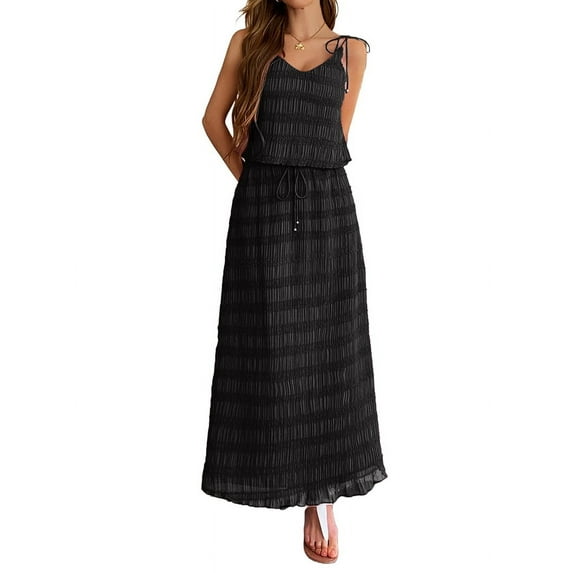 Mawalde Women'S Vacation Casual Style Sling Seaside Long Skirt Going Out Set 2 Piece Outfits Black L