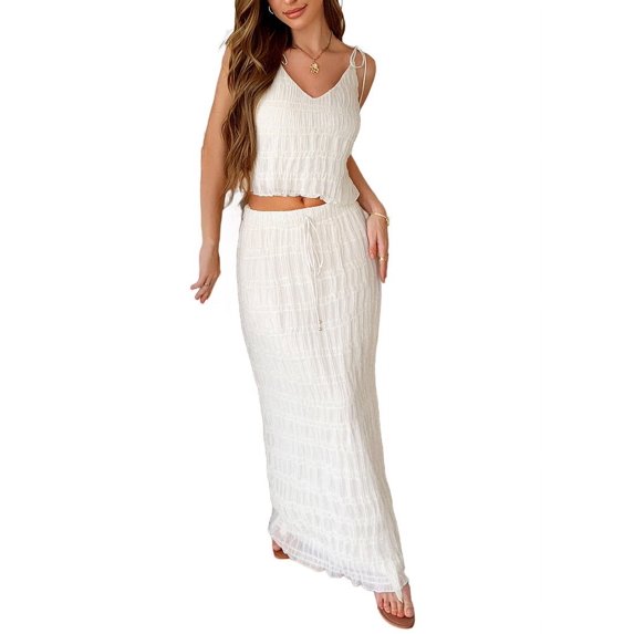 Mawalde Women'S Vacation Casual Style Sling Seaside Long Skirt Going Out Set 2 Piece Outfits M