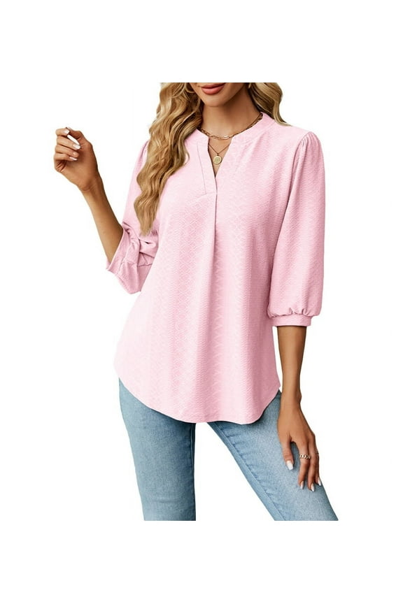 Mawalde Womens Summer Business Casual Blouses V Neck Short Sleeve Shirts Hollow Out Cute Lace Tops Light Pink M