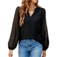 thumbnail image 1 of Mawalde Womens Tops Dressy Casual Sheer Long Sleeve V Neck Shirts Loose Flowy Chiffon Business Work Blouses Black S, 1 of 7