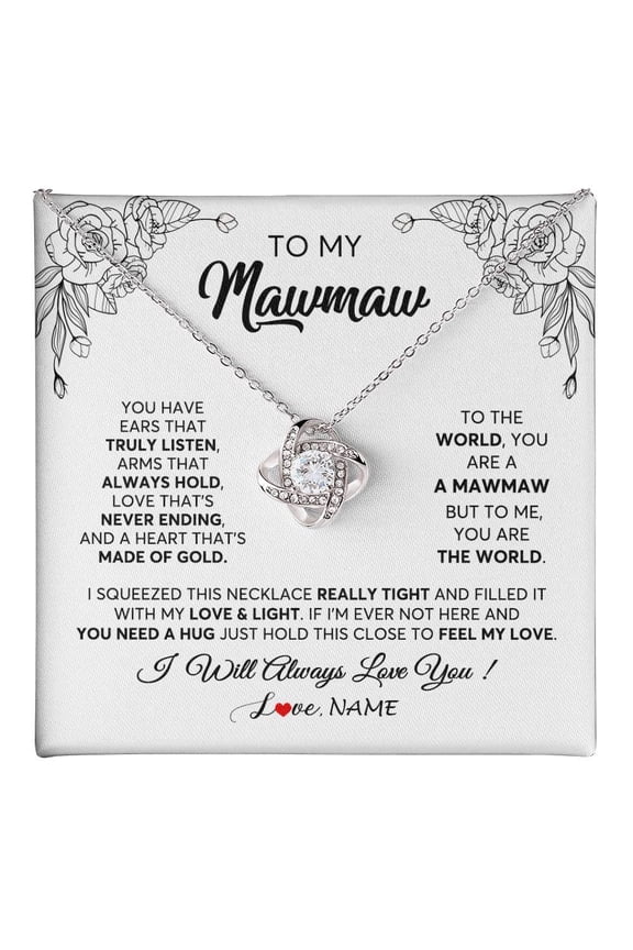 Mawmaw Feel My Love Necklace, White Love Knot Necklace
