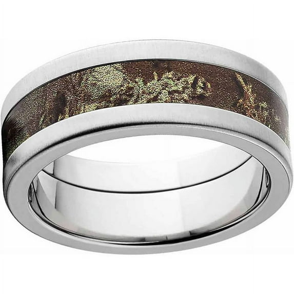 Max 1 Men's Camo Stainless Steel Ring with Cross Brushed Edges and Deluxe Comfort Fit