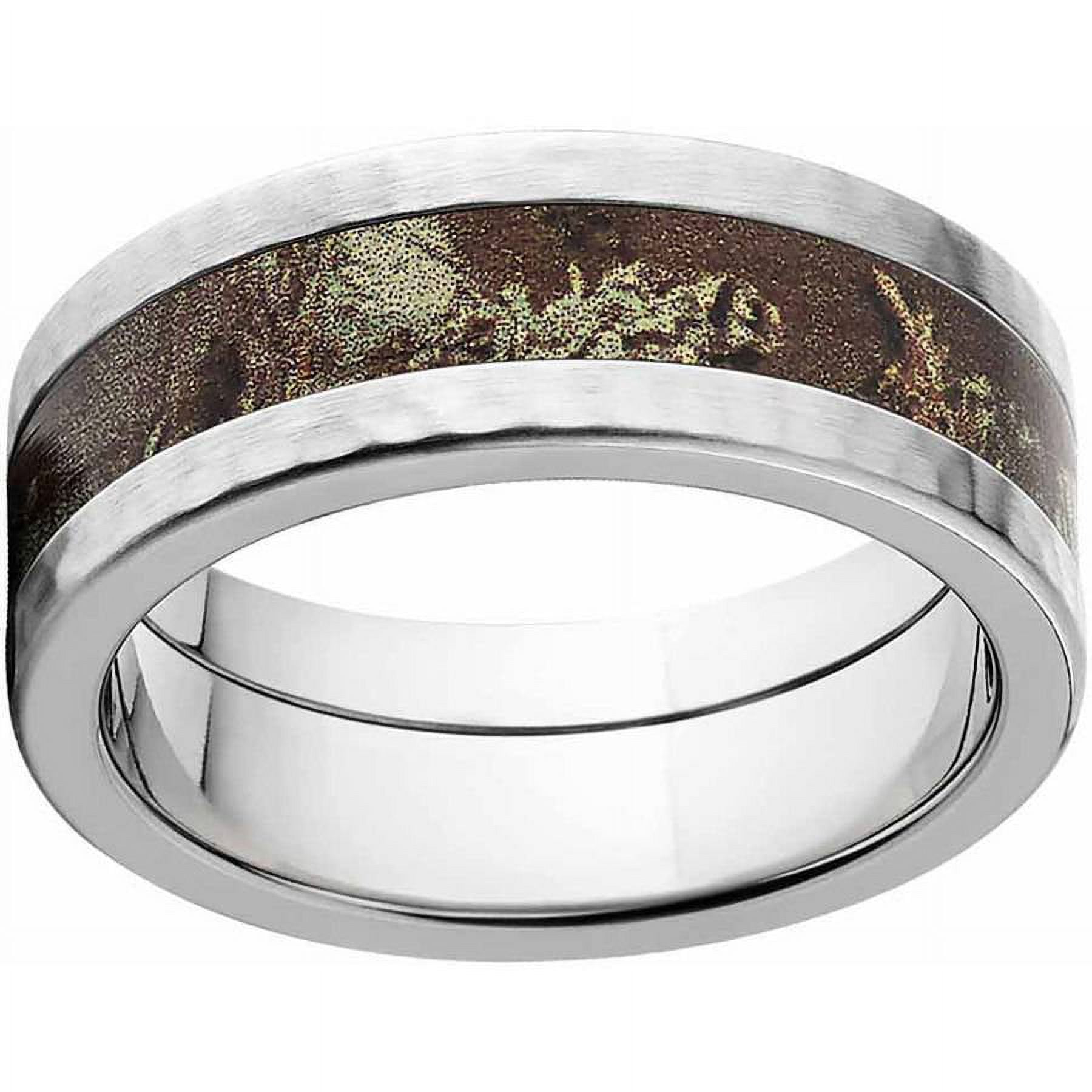 Max 1 Men's Camo Stainless Steel Ring with Hammered Edges and Deluxe Comfort Fit