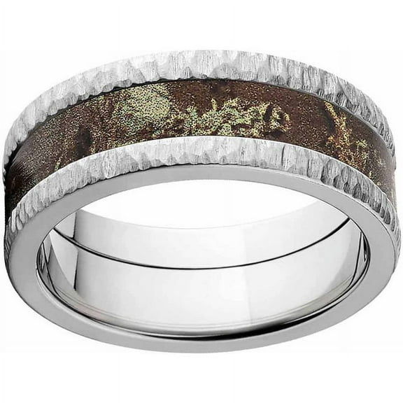 Max 1 Men's Camo Stainless Steel Ring with Tree Bark Edges and Deluxe Comfort Fit