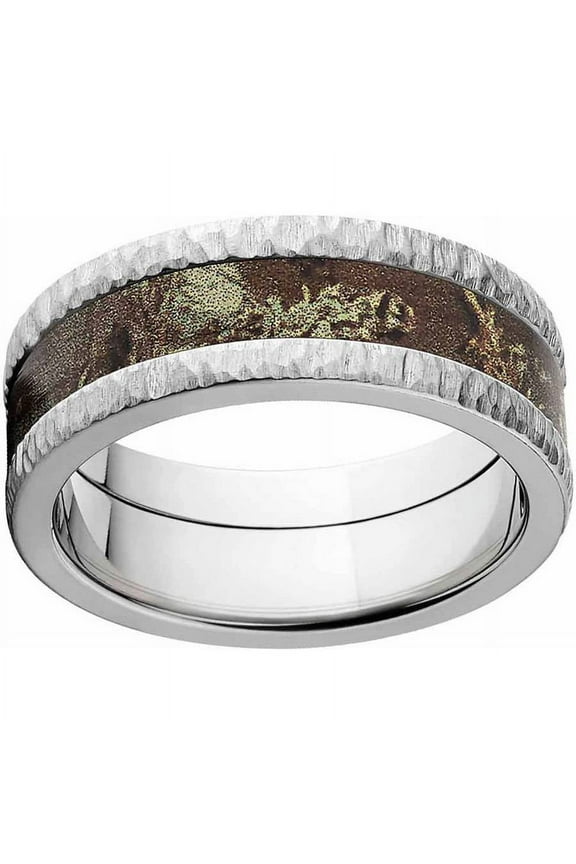 Max 1 Men's Camo Stainless Steel Ring with Tree Bark Edges and Deluxe Comfort Fit