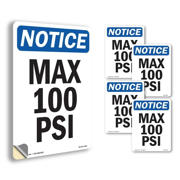 Max 100 PSI OSHA Notice Vinyl Decal Label 5 Inch x 3.5 Inch - 5 Pack