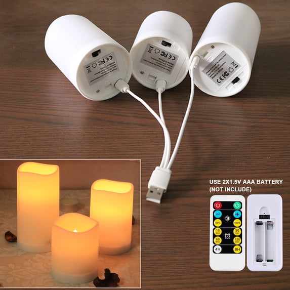 Wralwayslx Flameless LED Pillar Candles Rechargeable Flicker with Remote Control Max 1500 Hours