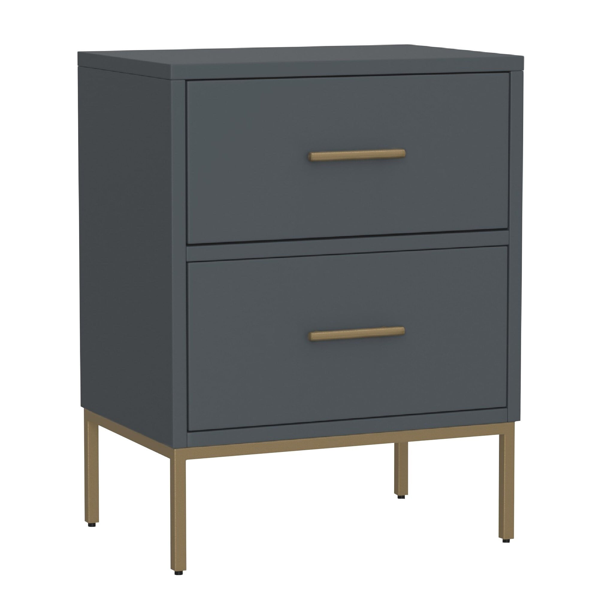 Noe Billy 26 Inch Nightstand, 2 Drawers, Gray Faux Concrete, Oak Laminate  By Casagear Home