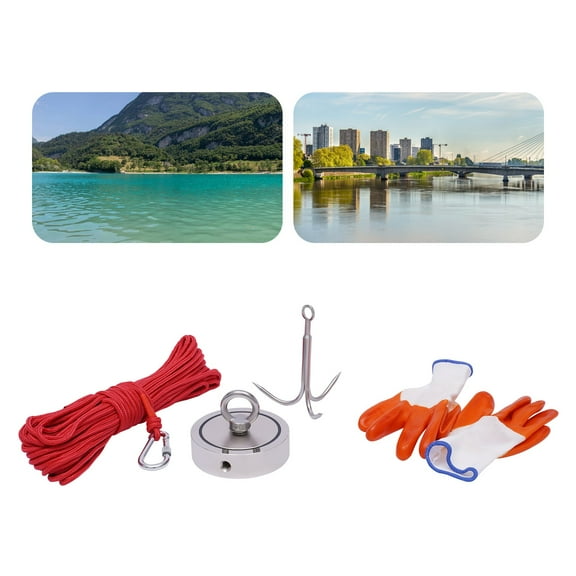 Max 2625LB Fishing Magnet Kit Strong Round Neodymium Pull Force Rope Carabiner