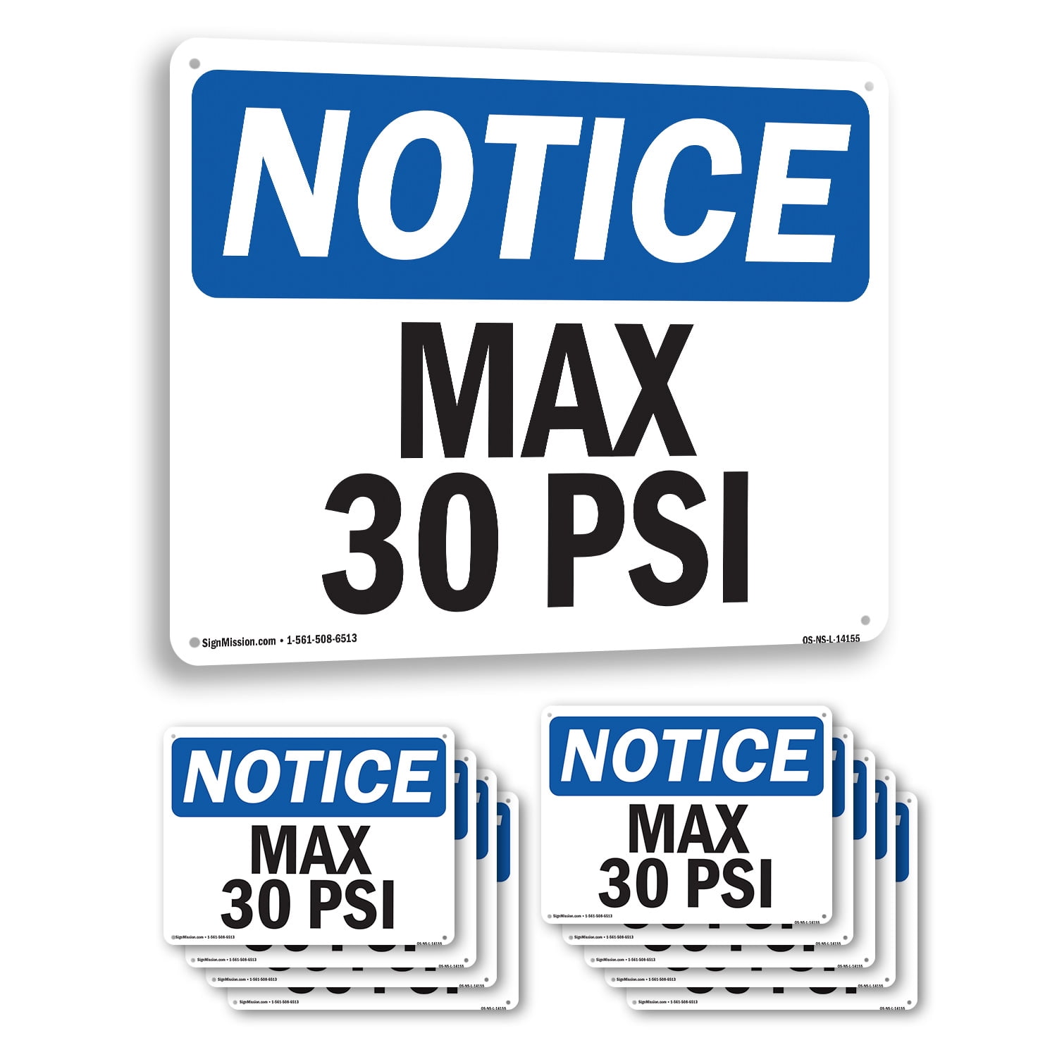 Max 30 PSI OSHA Notice Rigid Plastic Sign 24 Inch x 18 Inch - 10 Pack ...