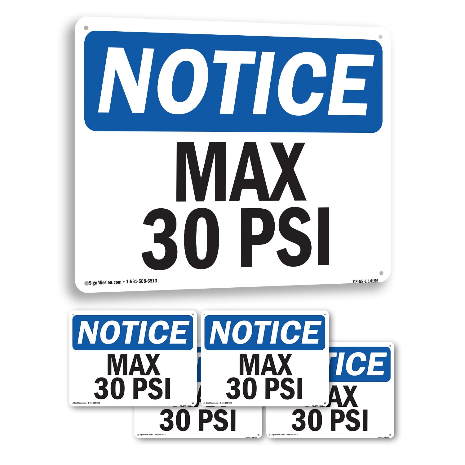 Max 30 PSI OSHA Notice Rigid Plastic Sign 24 Inch x 18 Inch - 5 Pack ...