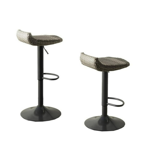 Max 34 Inch Outdoor Barstool, Gray Resin Woven Wicker, Foldable, Set of 2- Saltoro Sherpi